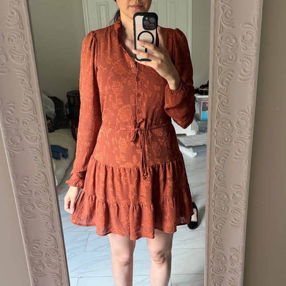 Francesca's Rust Orange Long Sleeve Dress